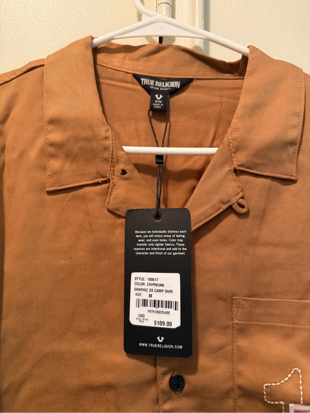 True Religion Men's Short-Sleeve Button-Down Shirt - Rust Brown